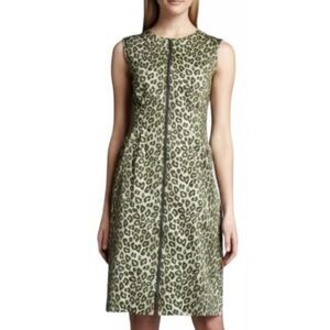 Lafayette 148 New York Green Leopard Print Zipper Front Dress 4